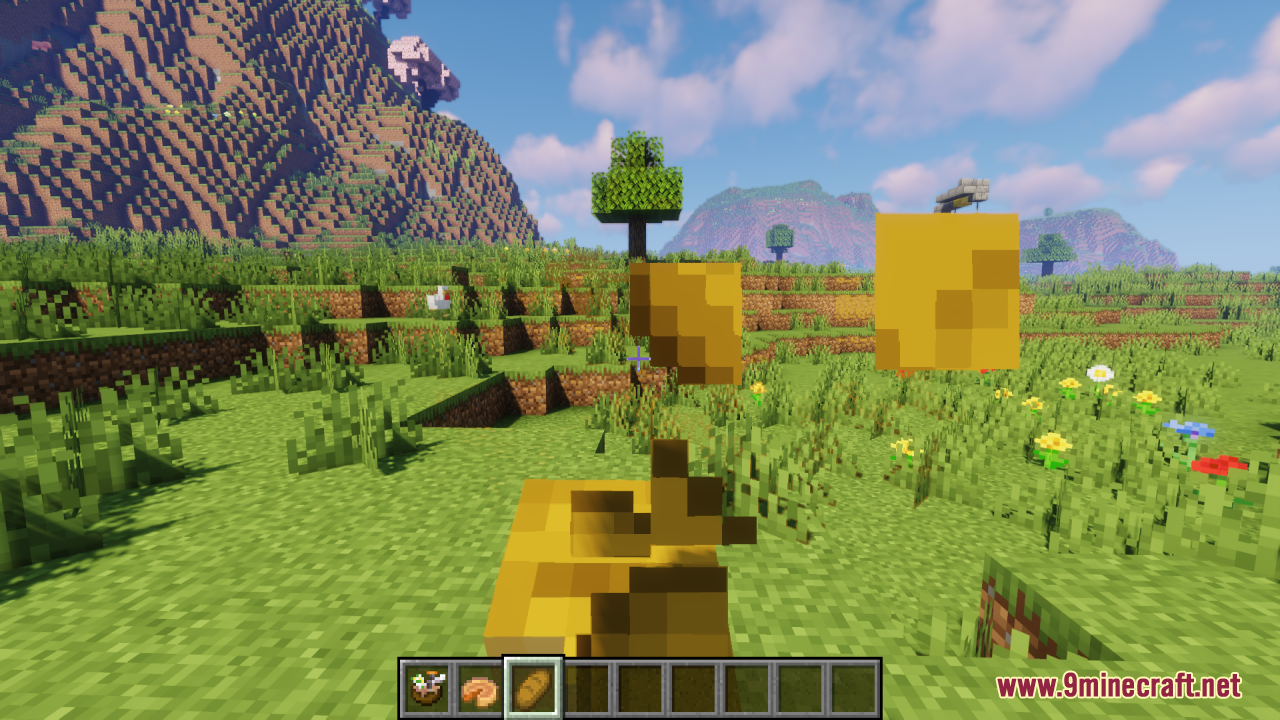 Player eating 3D bread with custom crumb particles flying in air