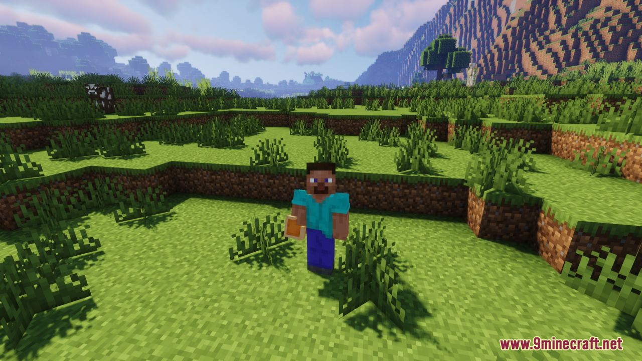 Player holding a 3D pie from Fresh Food Texture Pack