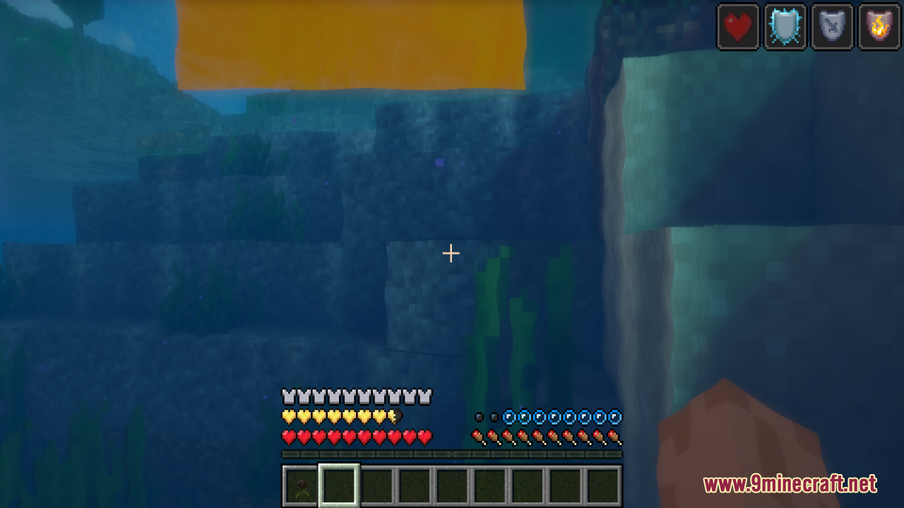 Player swimming underwater with new health and oxygen bars