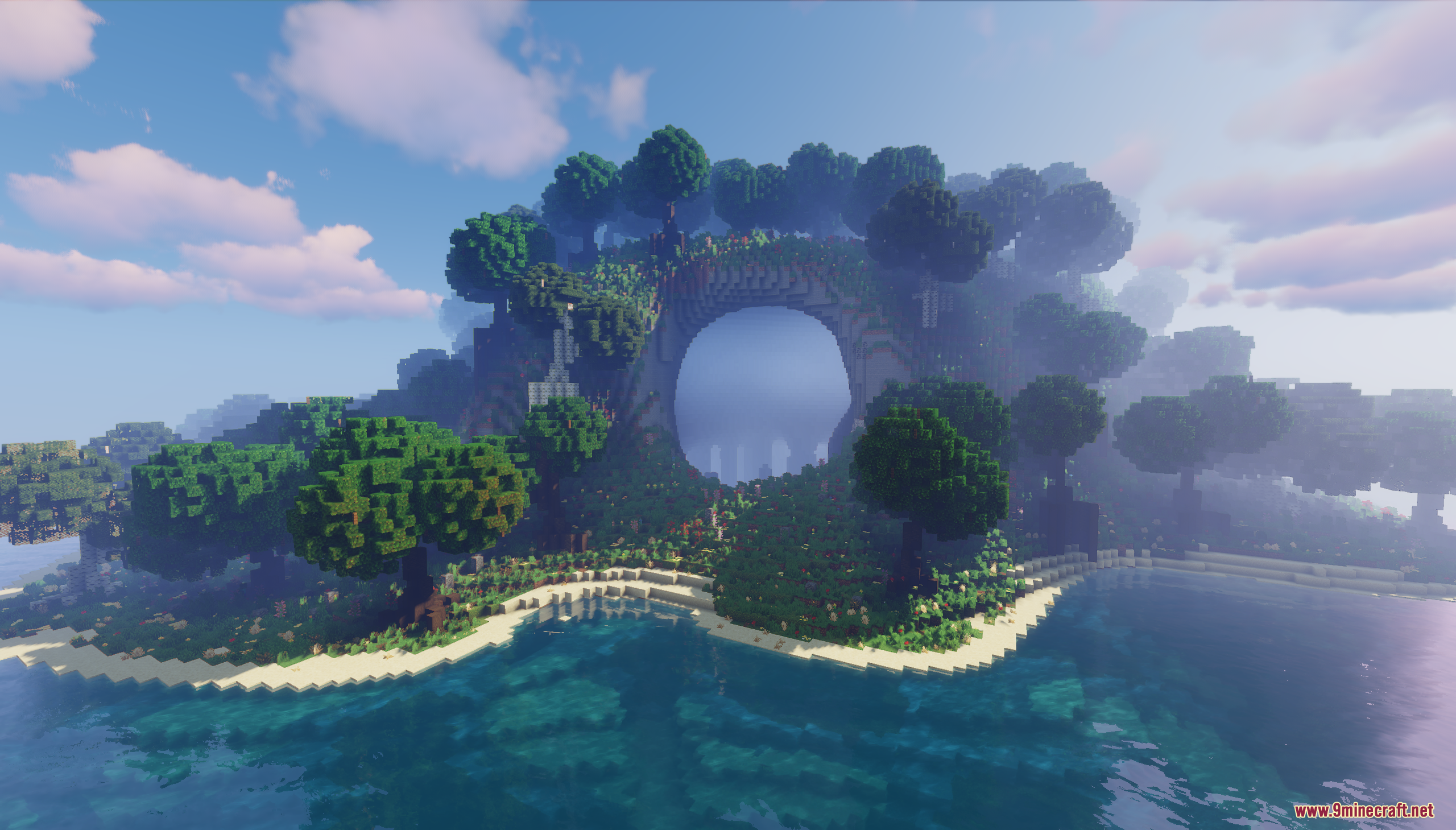 Large natural stone archway covered in lush foliage in Fugue Forest