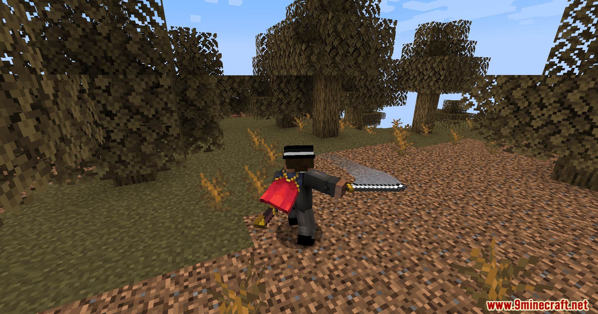 Player swinging a large custom sword during an attack animation