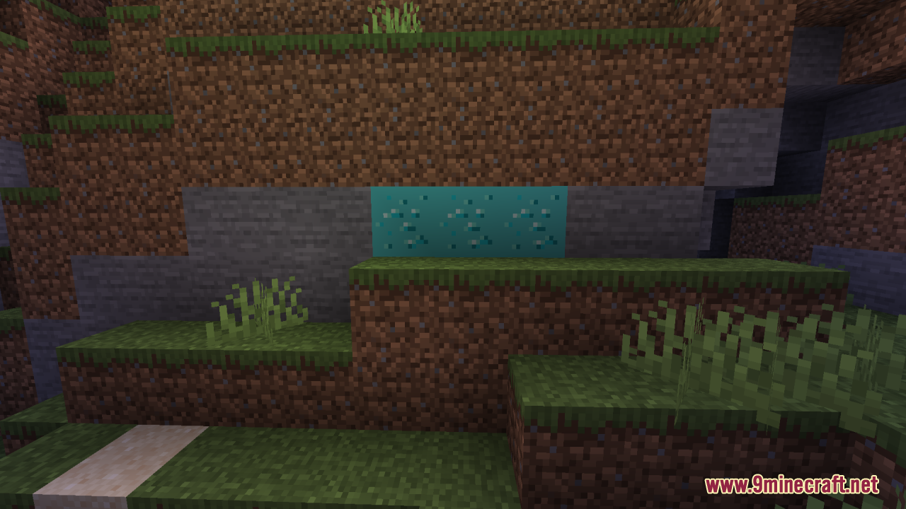 Glowing diamond ore blocks placed on grass in daylight