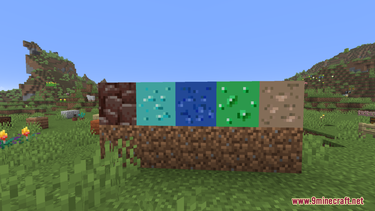 Row of different glowing ores from Glow Up Texture Pack