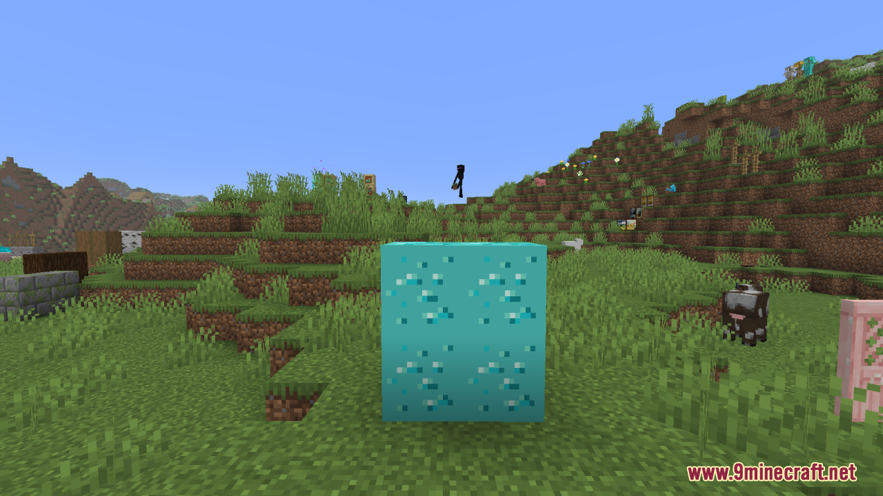 Large glowing diamond ore block placed in a grassy field