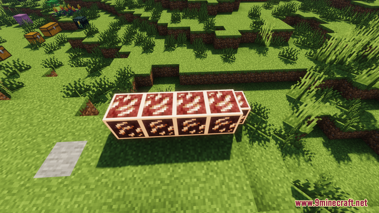 Several nether quartz ore blocks displaying bright glowing white borders