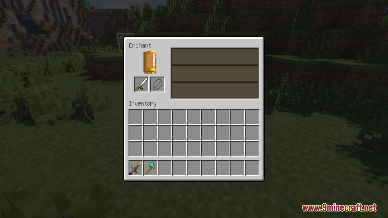 Golden Enchanted Glint Resource Pack Screenshot 4 Iron sword with custom shiny effect inside the enchanting menu