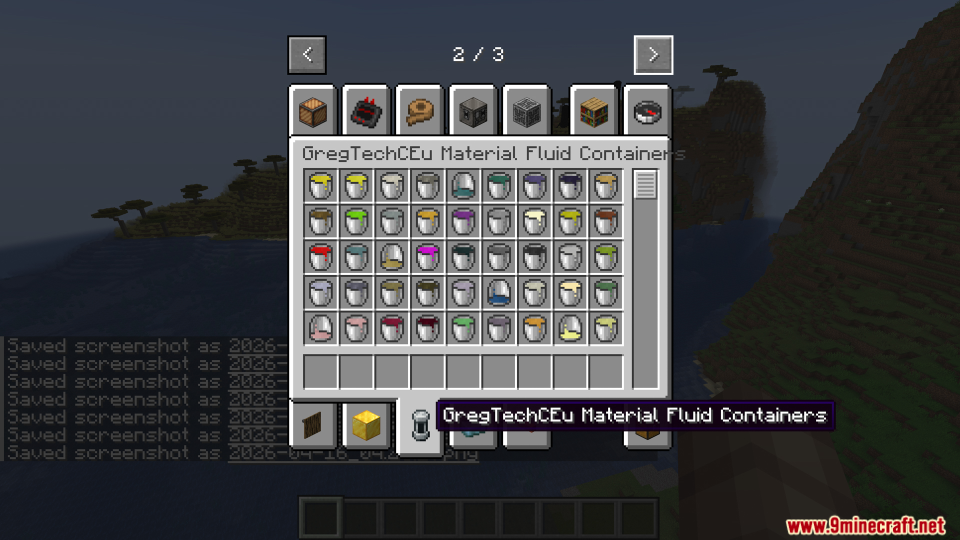 Gtceu Terminals Mod Screenshot 10 GregTechCEu Material Fluid Containers tab showing various buckets