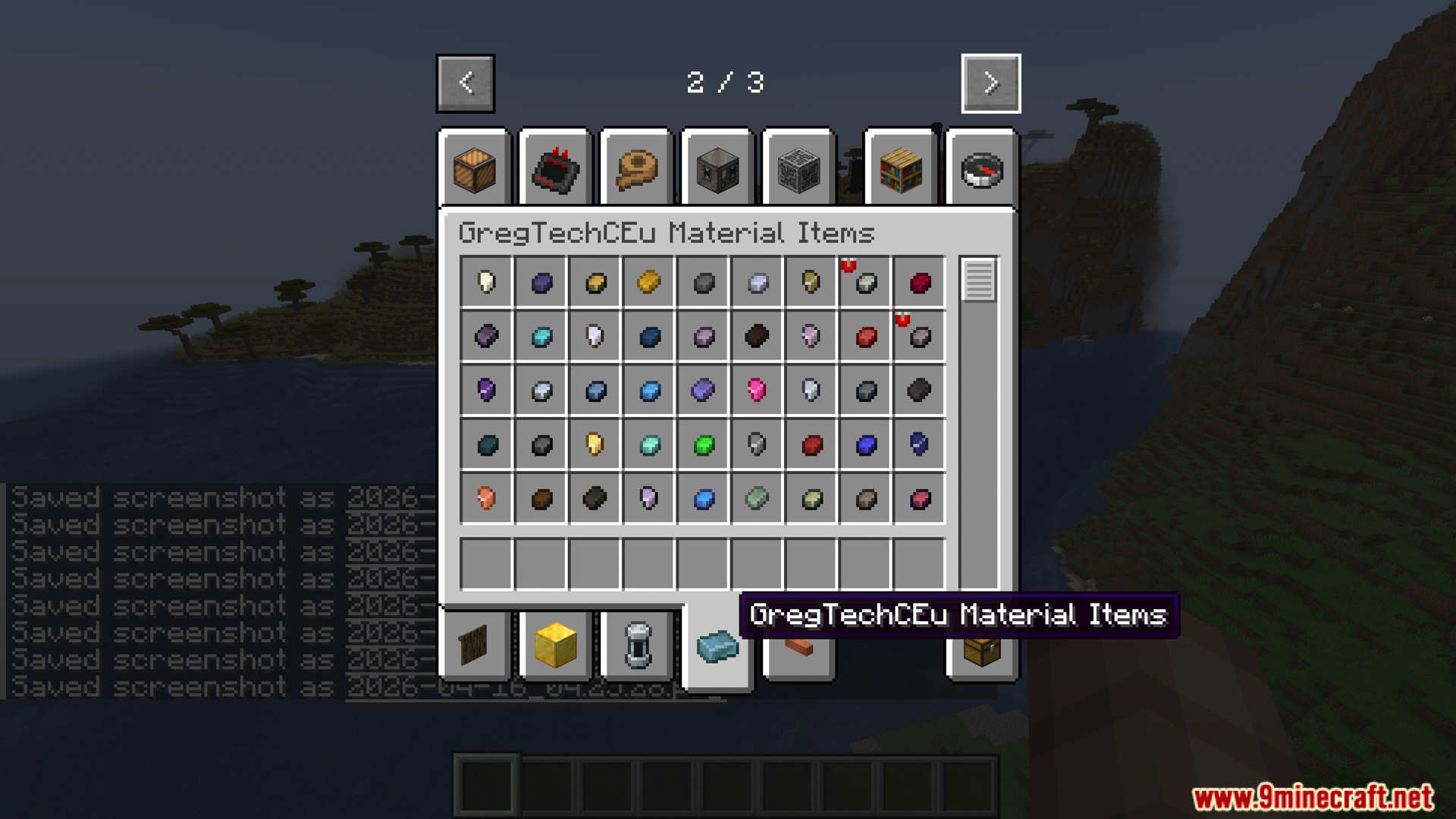 Gtceu Terminals Mod Screenshot 11 GregTechCEu Material Items tab displaying different colored gems and ingots