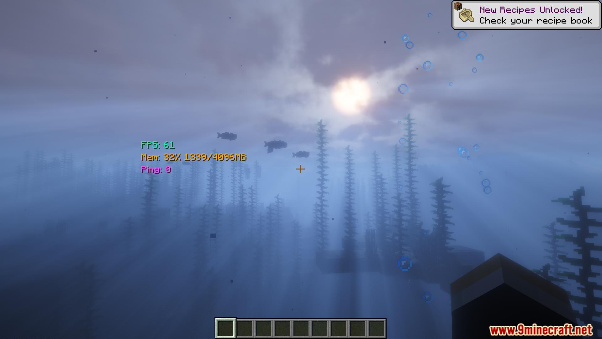 Underwater view with kelp and fish displaying stable performance metrics