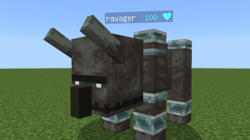 Ravager mob displaying a health bar with one hundred points