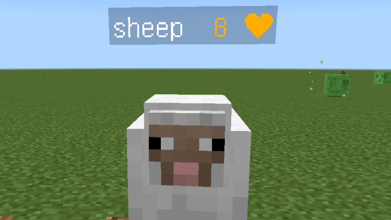 White sheep showing an orange health bar with eight points