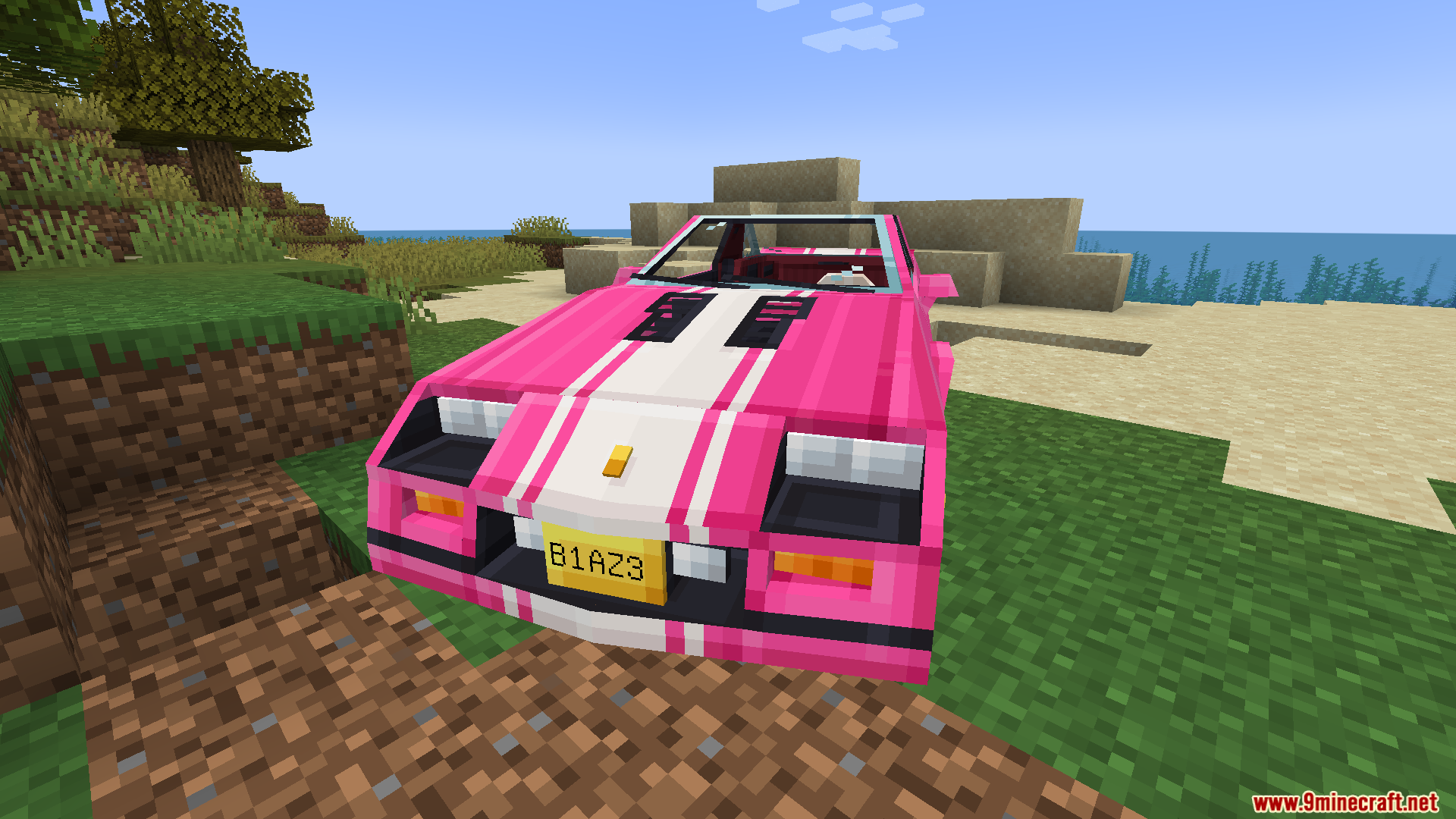 Front view of pink sports car in Immersive Vehicles mod