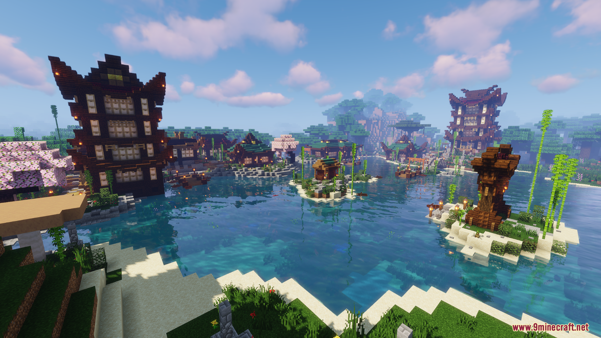 Traditional house featuring an onsen pool and a torii gate entrance