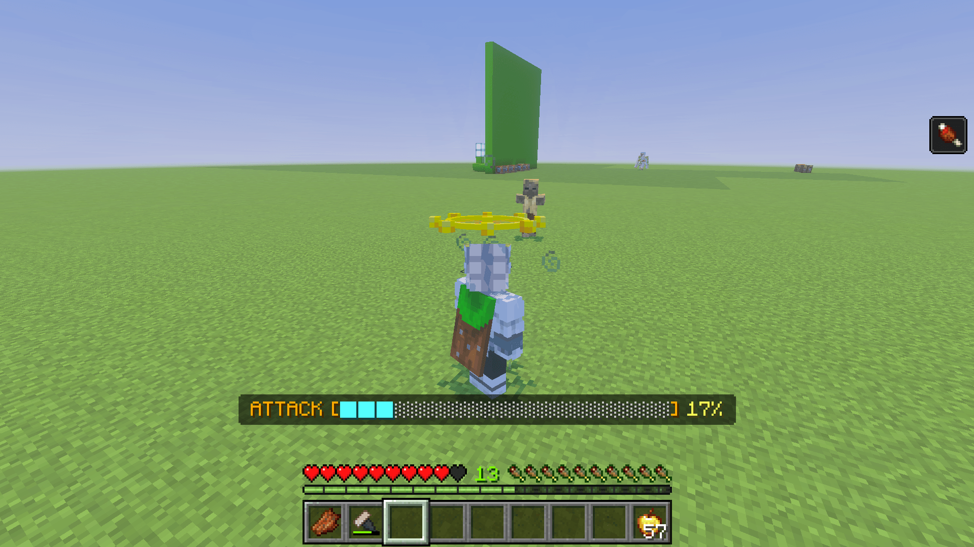 Player wearing the adaptation wheel preparing to fight a pillager