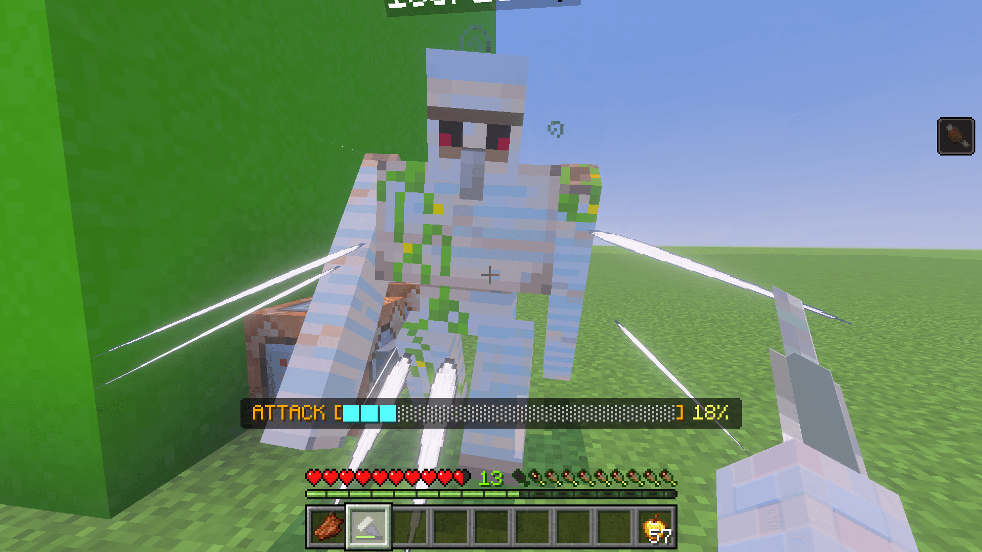 Performing fast combo slashes against an iron golem in combat