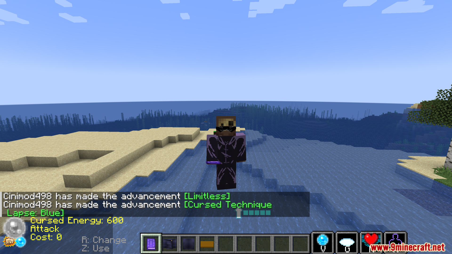 Player character unlocking Limitless and Cursed Technique Lapse Blue advancements