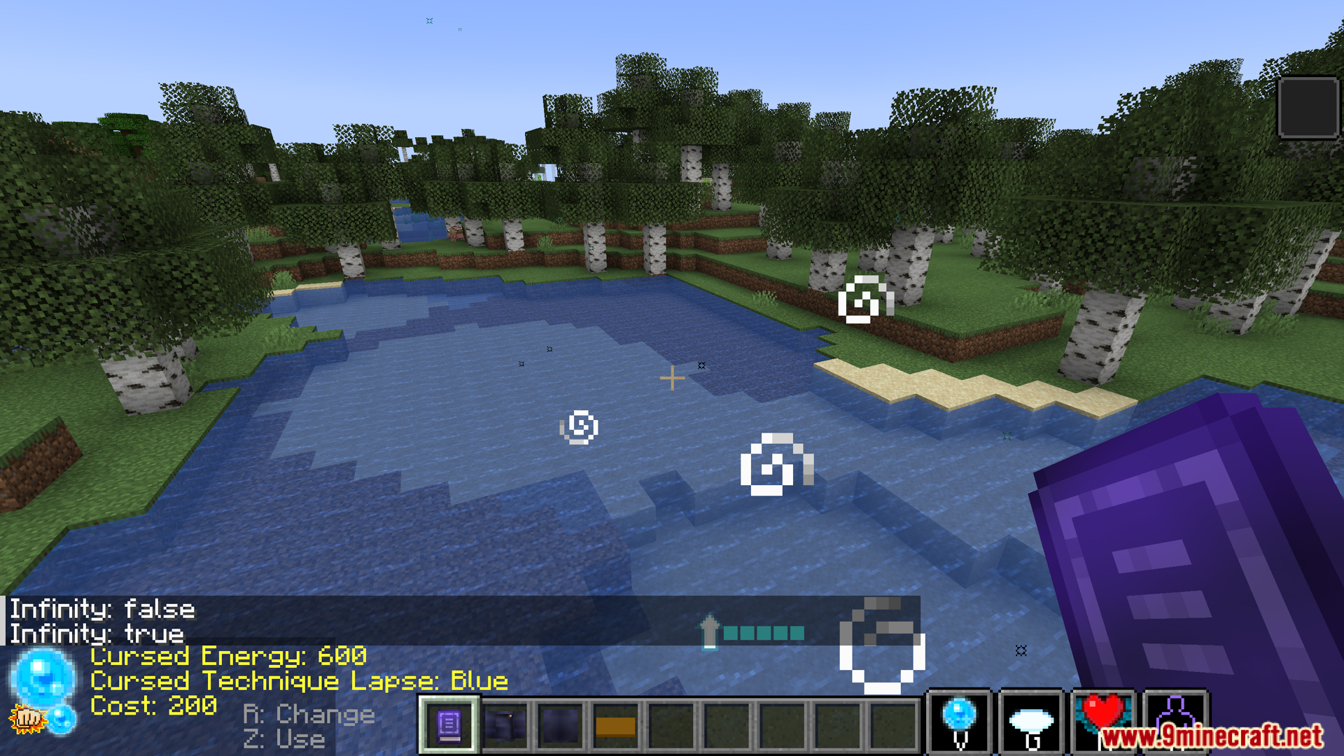 Player using Cursed Technique Lapse Blue with swirling particle effects