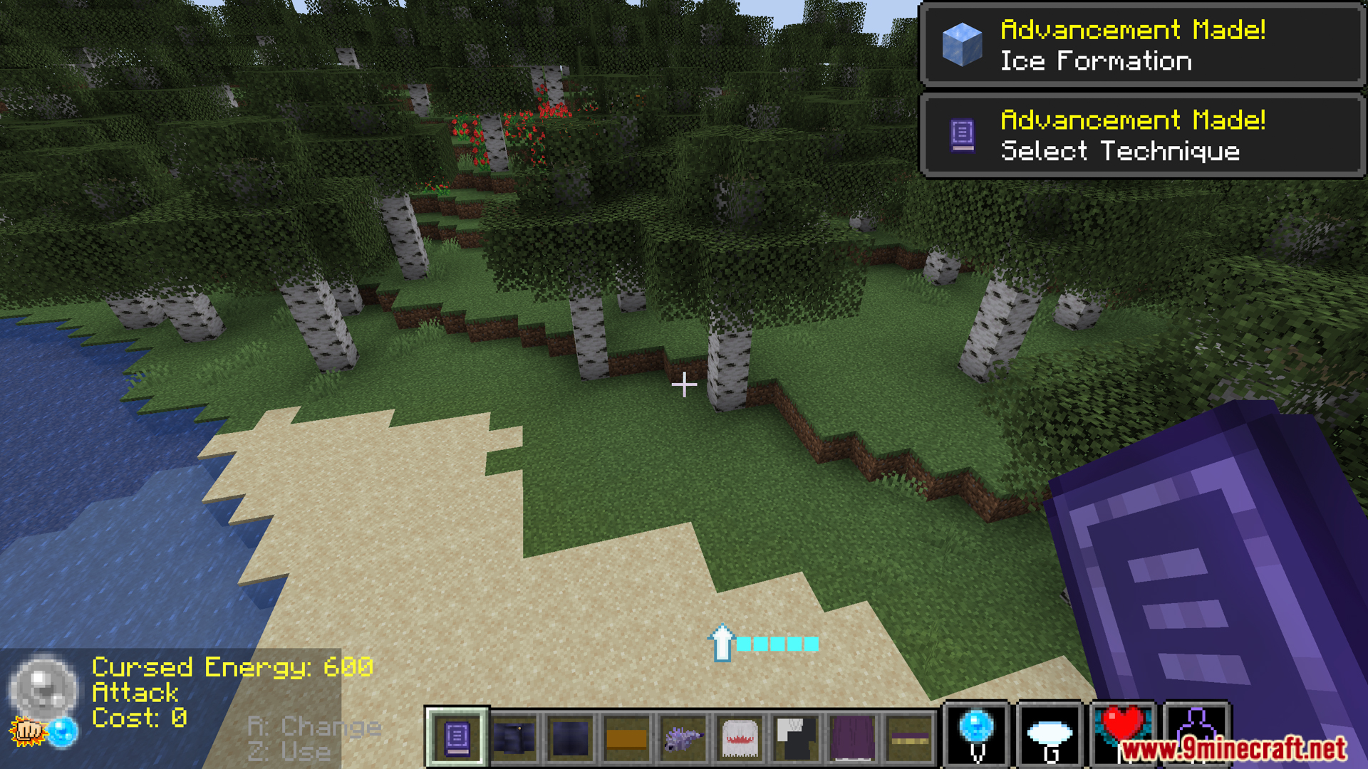 Player interface showing Cursed Energy stats and newly unlocked advancements