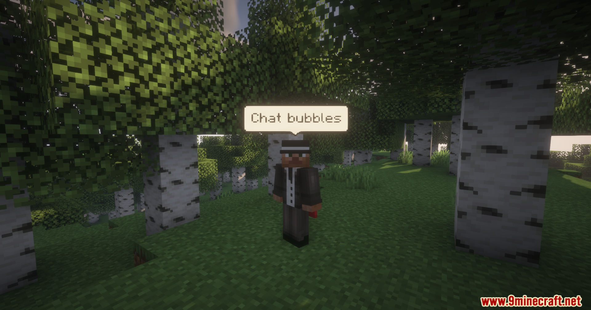 A player in a suit with a chat bubble