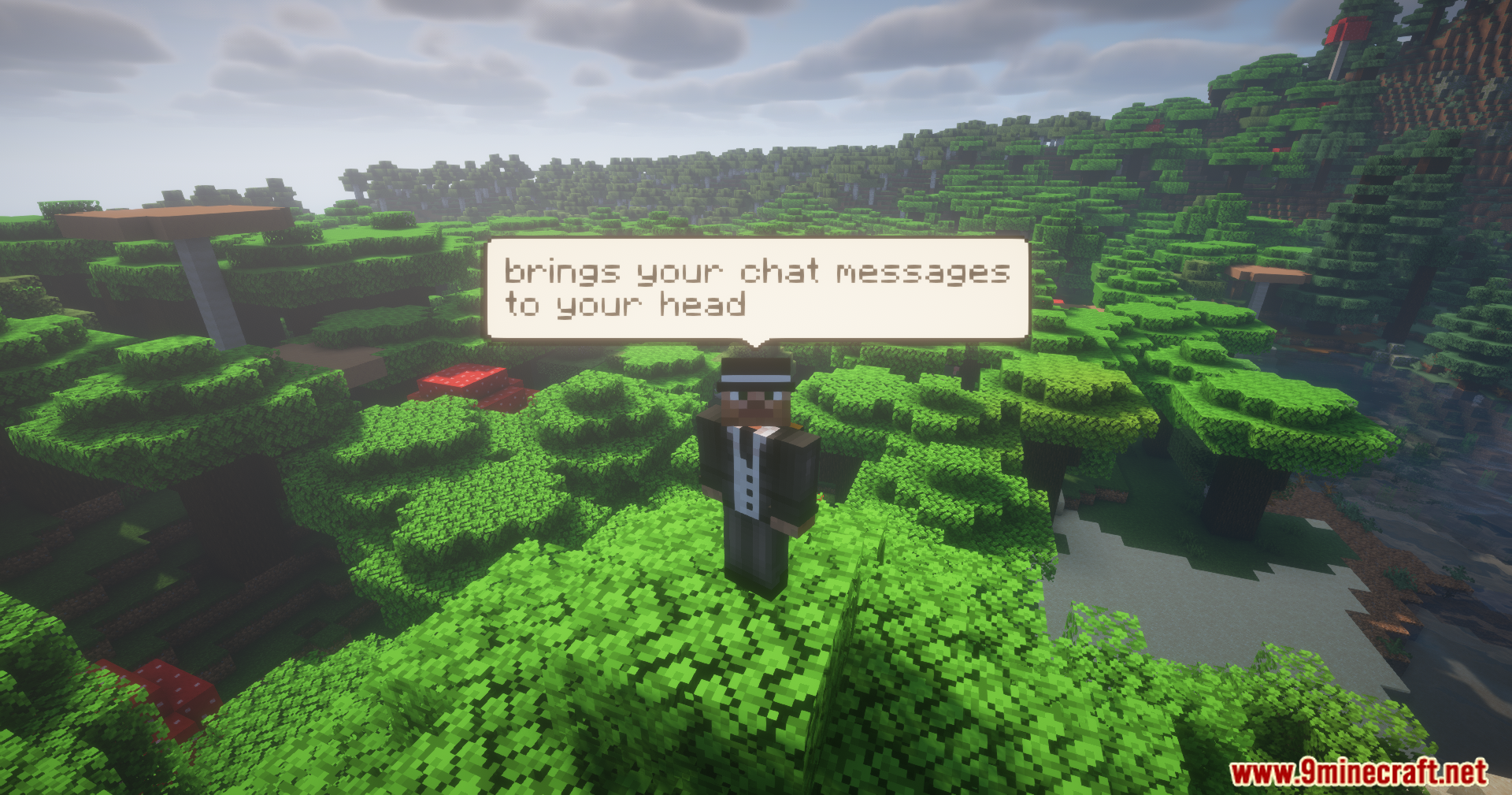 A player's message floats above them in a bubble