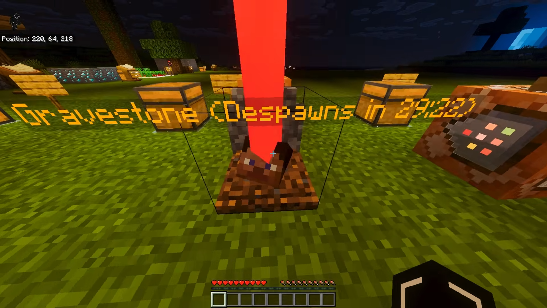 Player gravestone with timer keeping items safe in Keystone Addon Mod