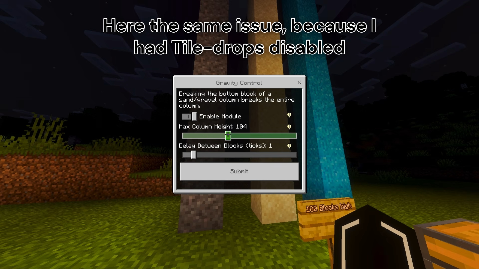 Gravity Control configuration menu interface in the Keystone Addon Mod