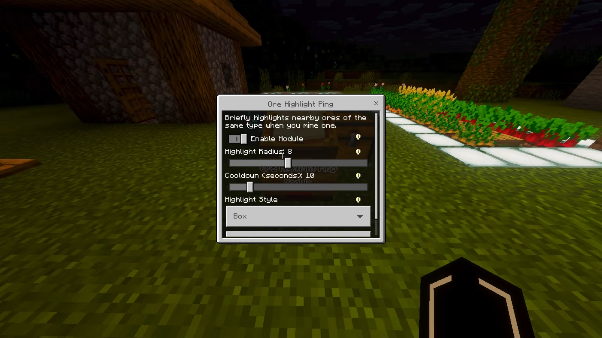 Ore Highlight Ping configuration menu interface in Keystone Addon Mod