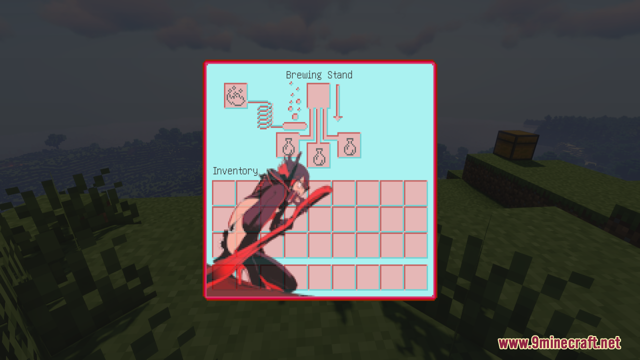 Custom brewing stand interface showing a transformed anime character