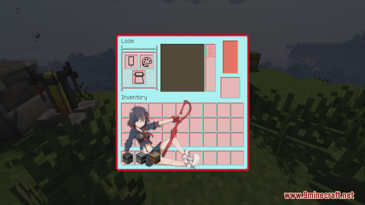 Custom loom menu interface featuring an anime character background