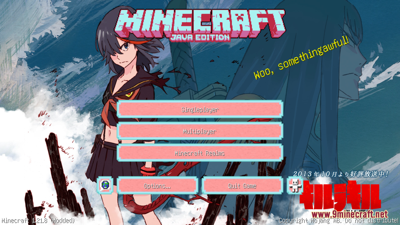 Minecraft main menu featuring Ryuko Matoi from Kill La Kill