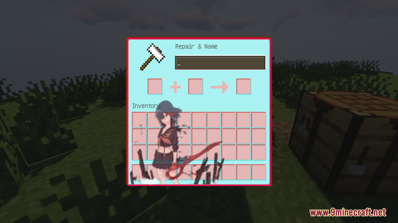 Custom anvil repair menu with anime character background design