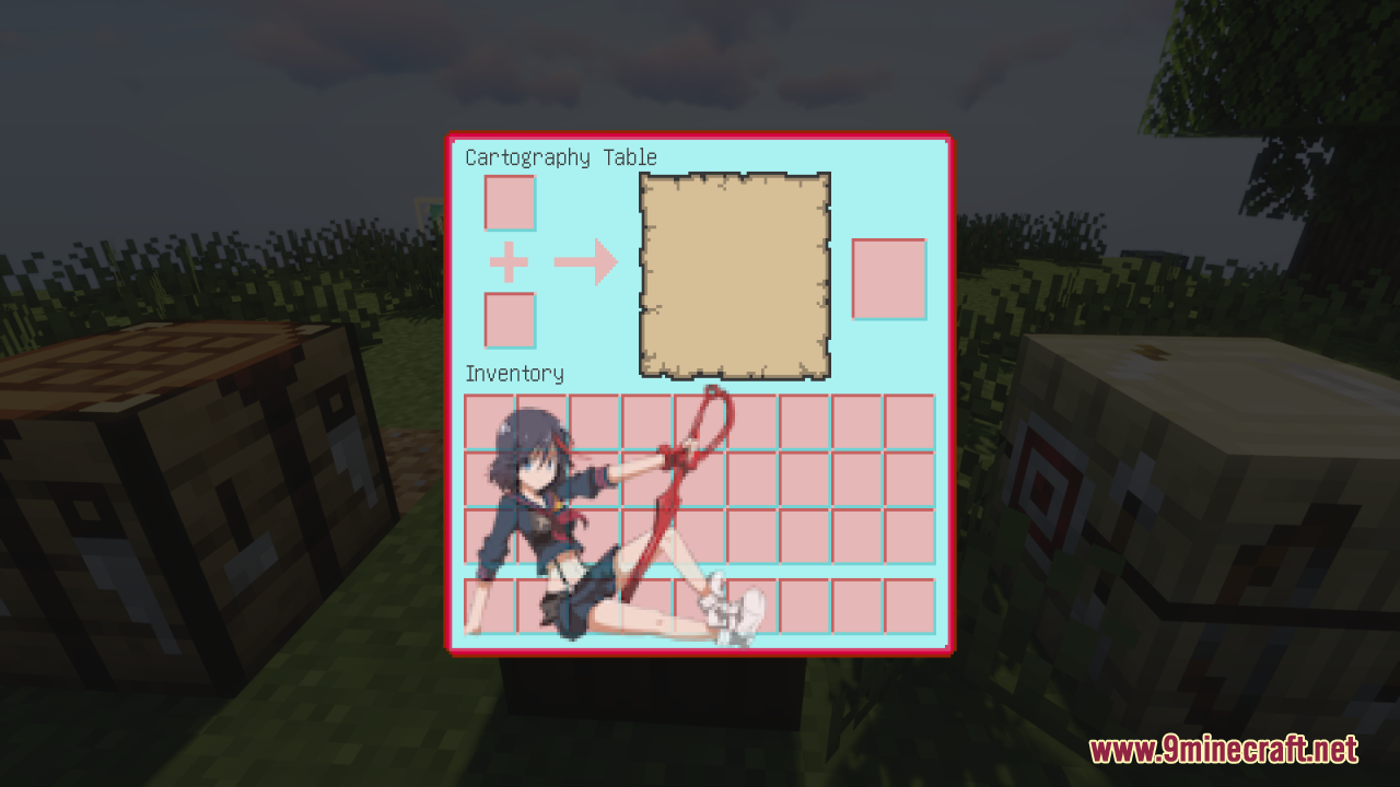 Kill La Kill themed cartography table GUI with anime character