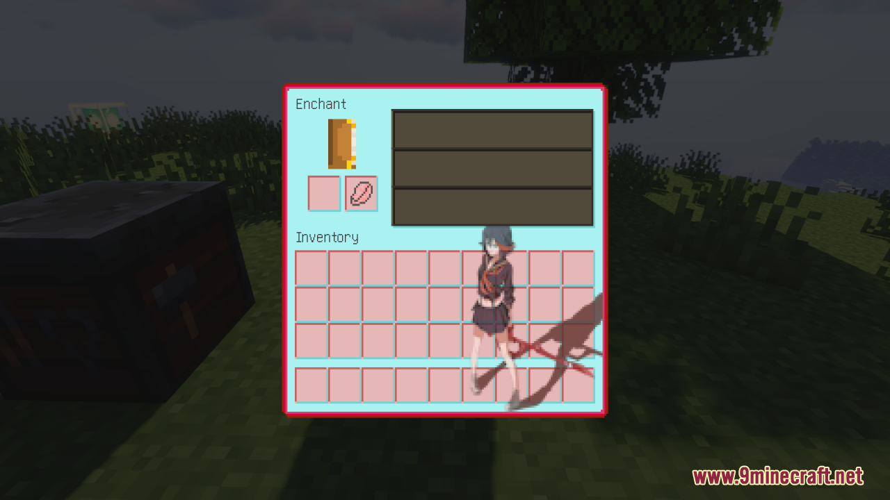 Enchanting table interface featuring a custom anime girl inventory background