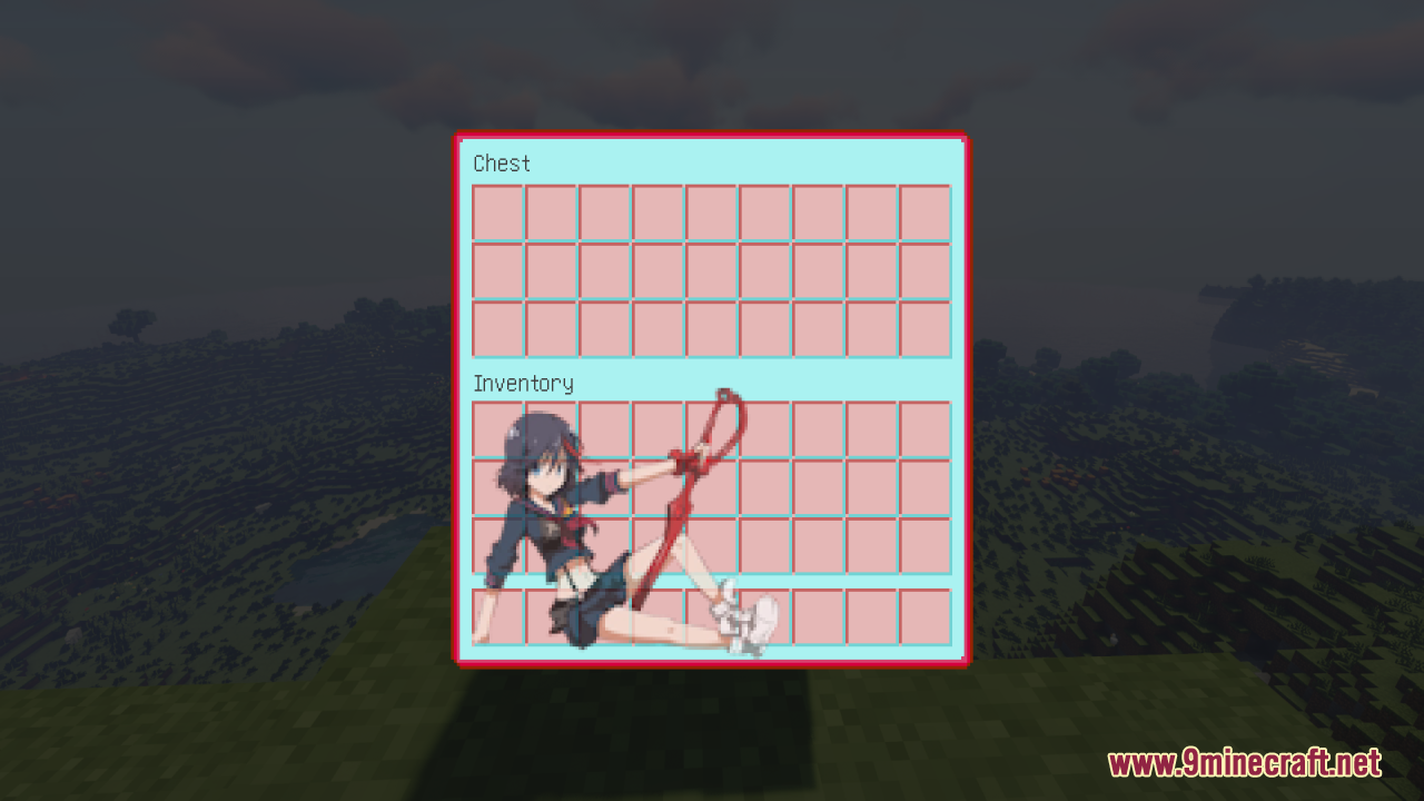 Standard chest inventory screen displaying a custom anime character background