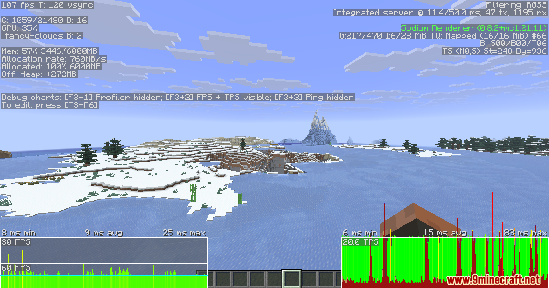 Checking game optimization statistics while exploring a frozen ocean area