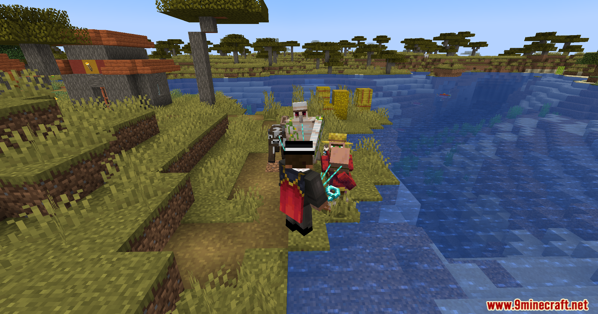 Leashed Mod Screenshot 10 Player pulling mobs near water using the Leashed Mod diamond lead