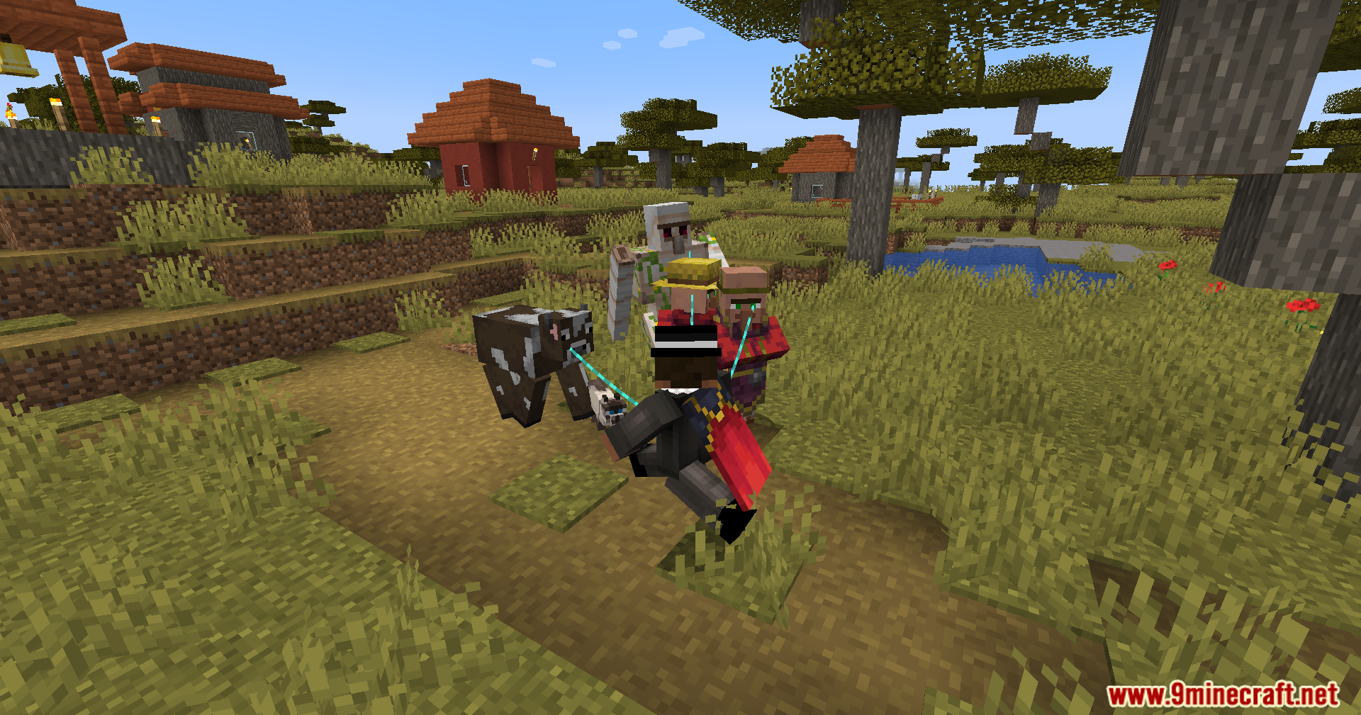 Leashed Mod Screenshot 12 Player running along path pulling various mobs with Leashed Mod item