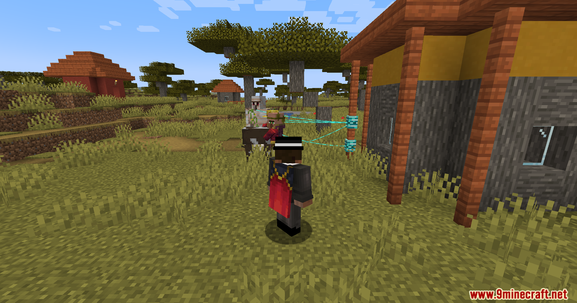 Leashed Mod Screenshot 13 Mobs tied to fence posts using diamond leads from Leashed Mod