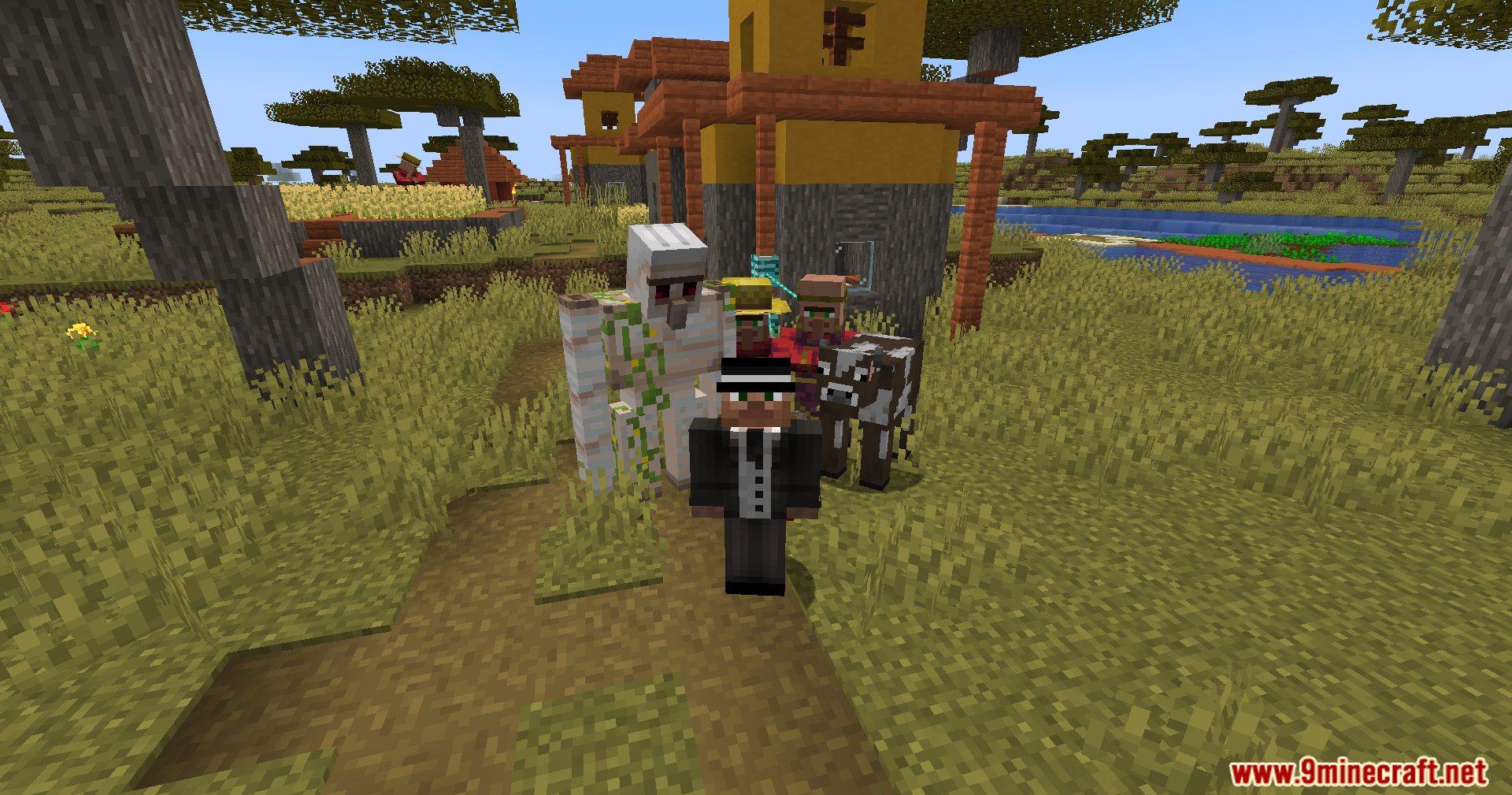 Leashed Mod Screenshot 15 Player standing with various mobs attached using the Leashed Mod item