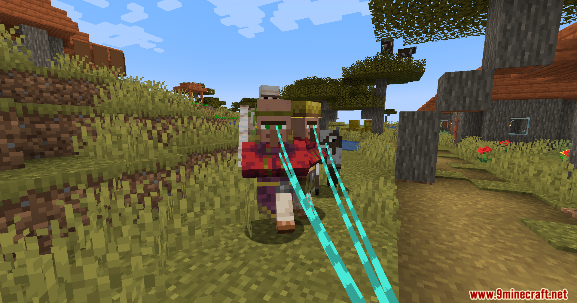 Leashed Mod Screenshot 8 Player pulling a cleric and farmer villager using Leashed Mod leads