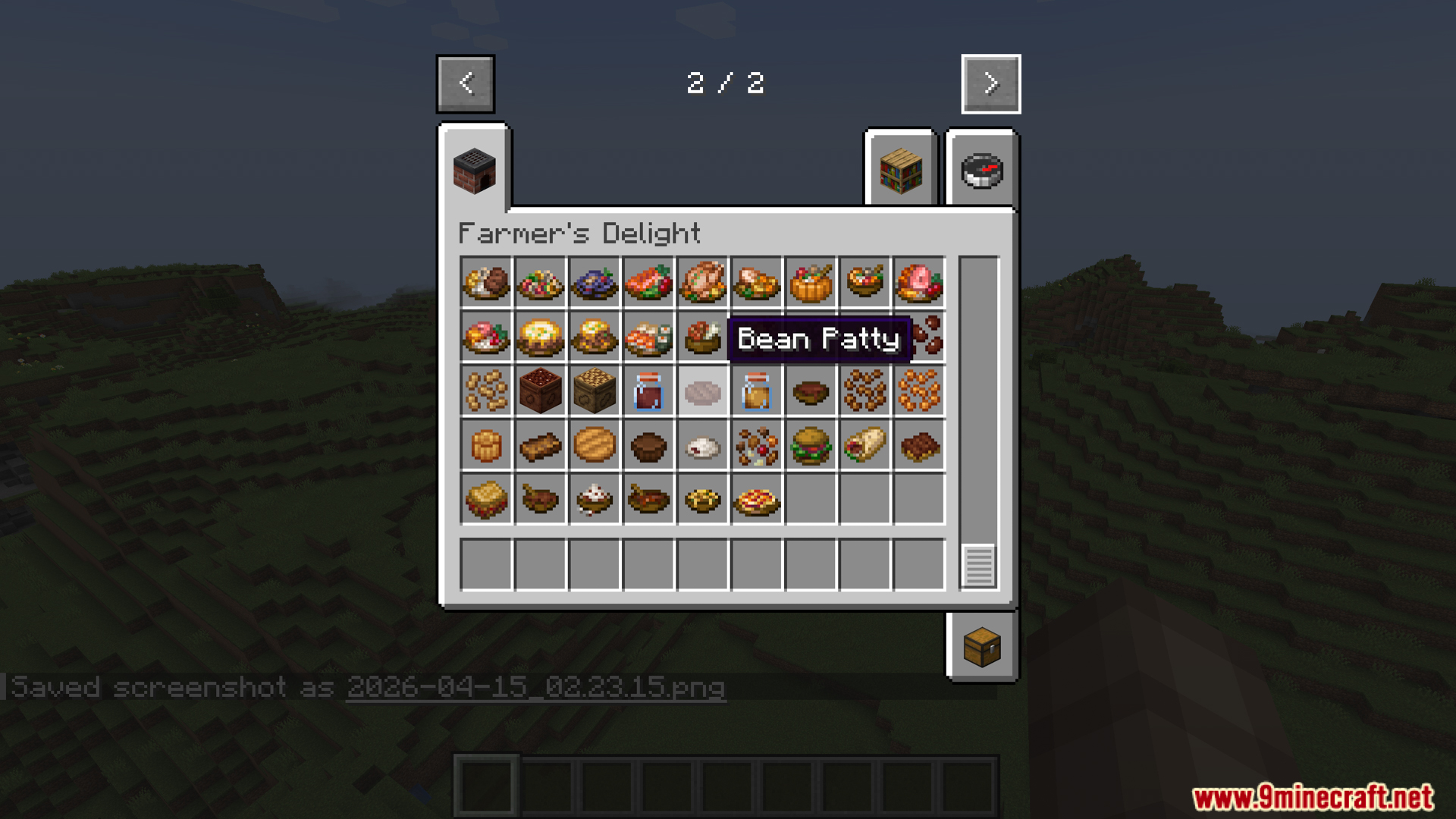 Legume Delight Mod Screenshot 4 Player hovering over a Bean Patty item in the creative inventory