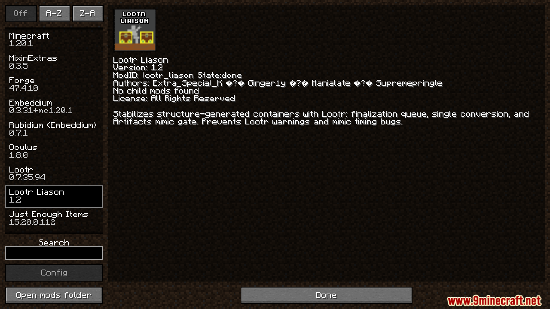 Lootr Liason mod details in the Minecraft mods menu