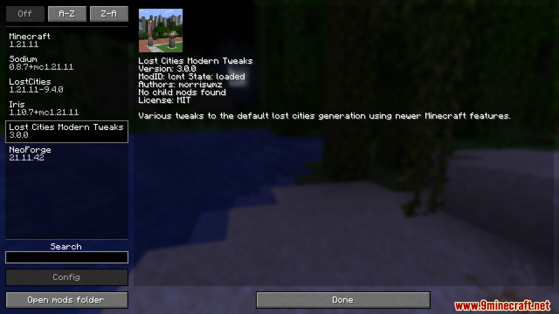 Lost Cities Modern Tweaks mod in the mods list