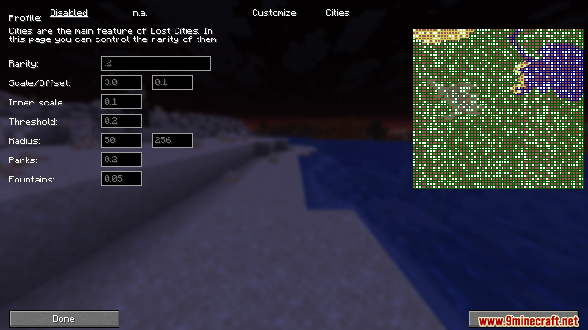 Configuring city generation settings for the world