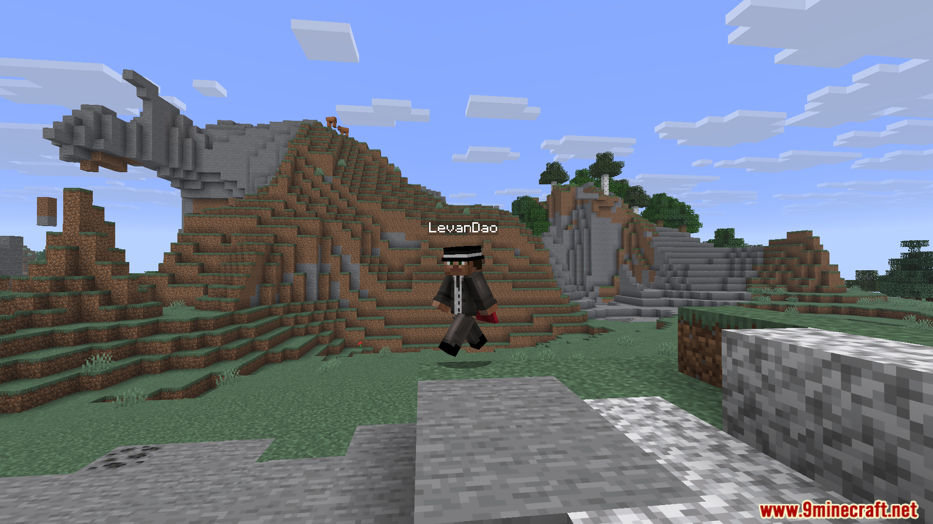 Player with the name LevanDao jumping in the mountains