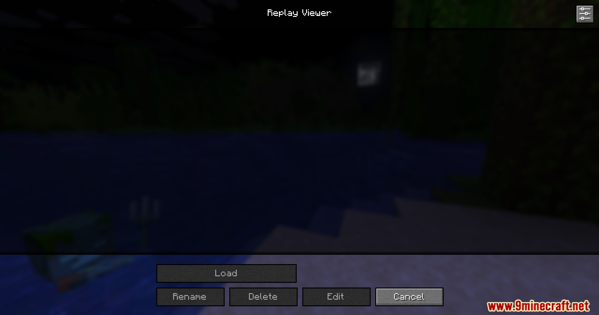 The Replay Viewer screen for loading recorded gameplay