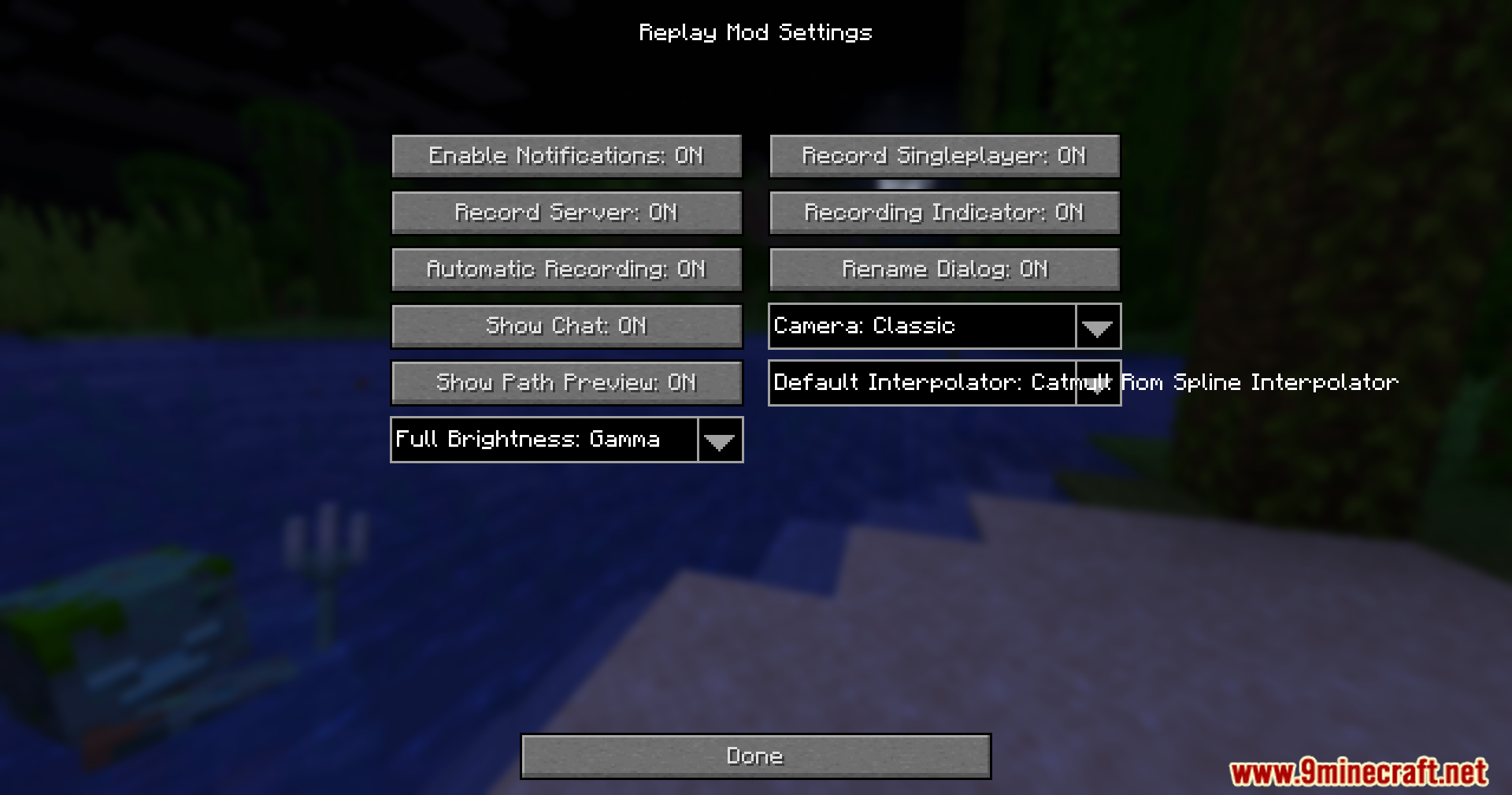 Configuring settings in the Replay Mod menu