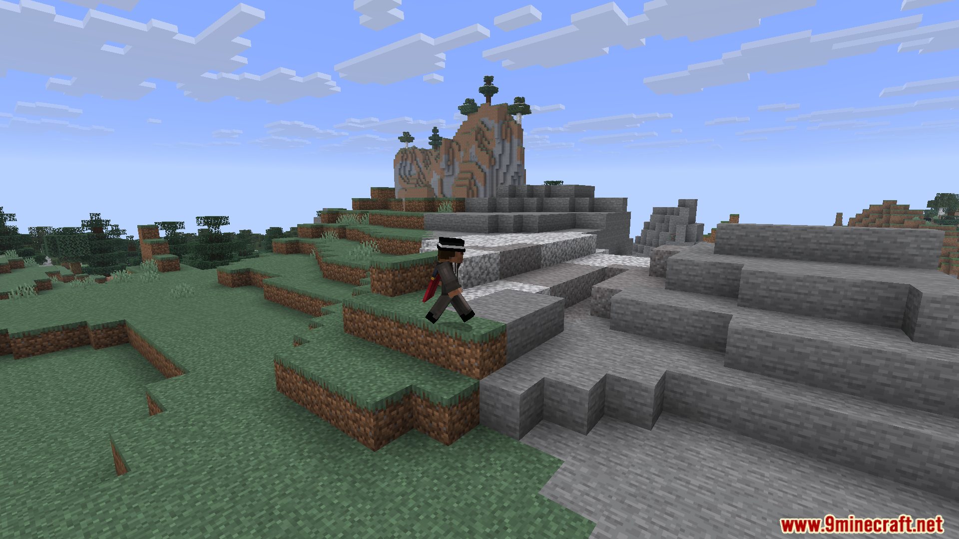 Player walking along a path in a mountain biome