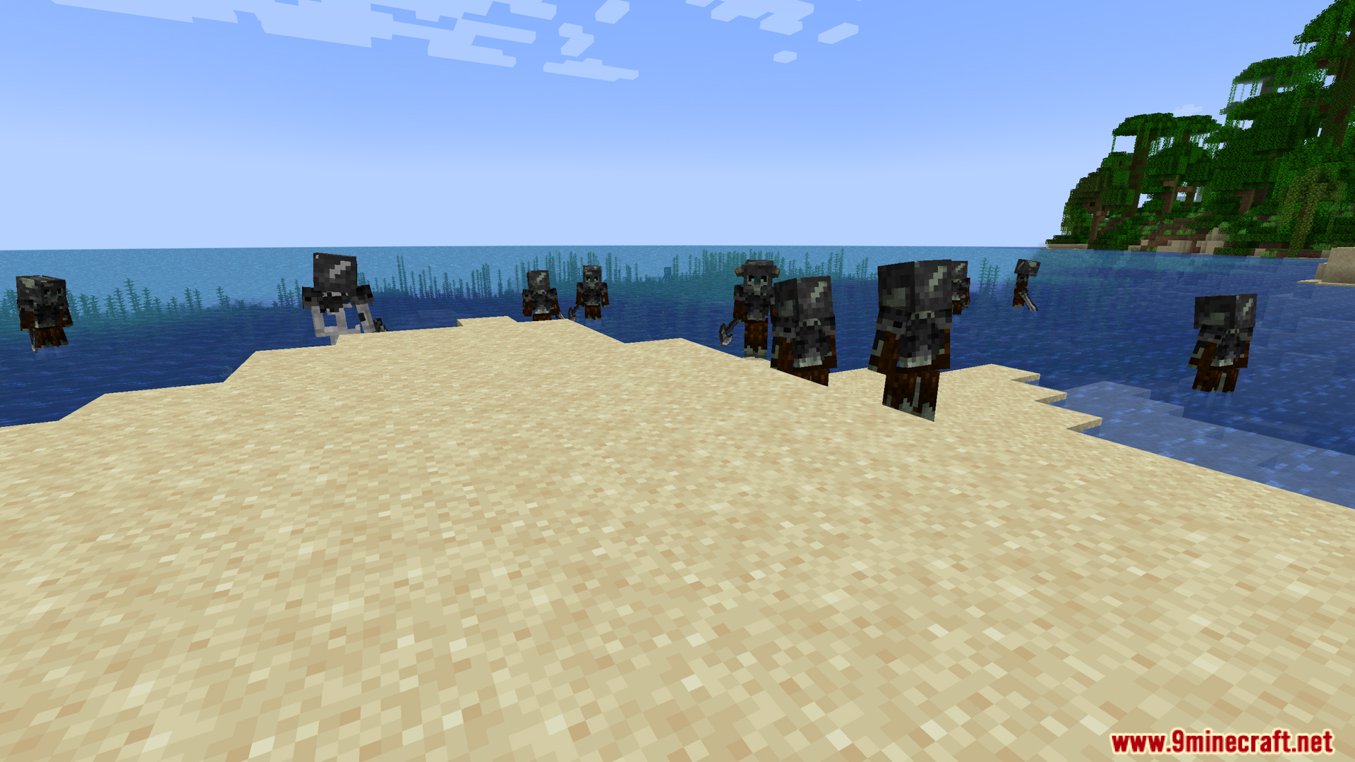 Group of Draugr enemies spawning in water from Mebahels Creatures mod