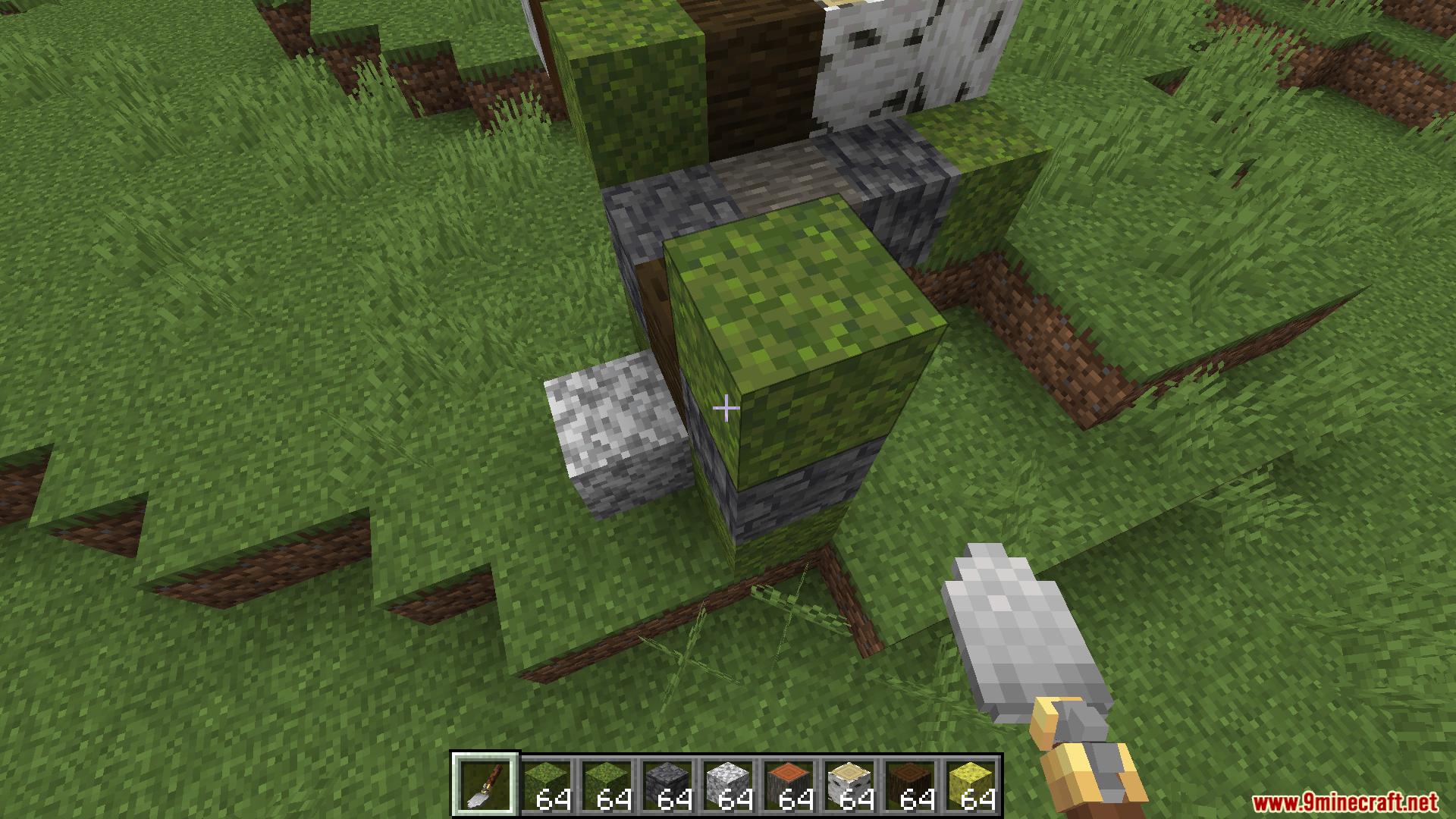 Building a pillar with random blocks like moss and deepslate